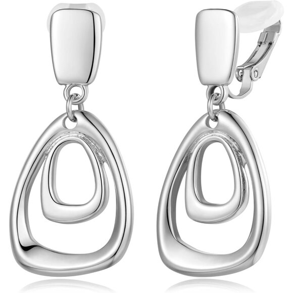 Silver Clip On Drop B Clip Earrings Women Non Piercing Dangle Fashion Jewelry - Picture 1 of 6